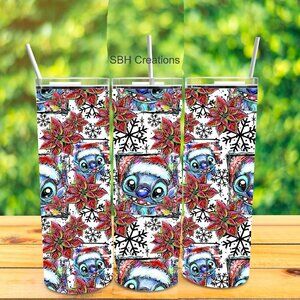 20oz Christmas Stitch insulated Tumbler with sliding lid and straw